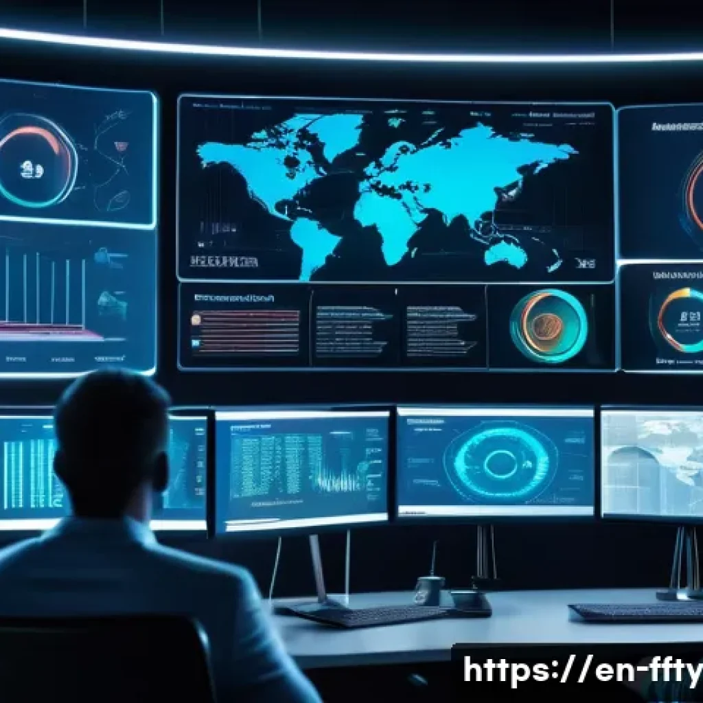 디지털 변환의 보안 과제 - A futuristic corporate office environment showing a diverse team of cybersecurity professionals moni...