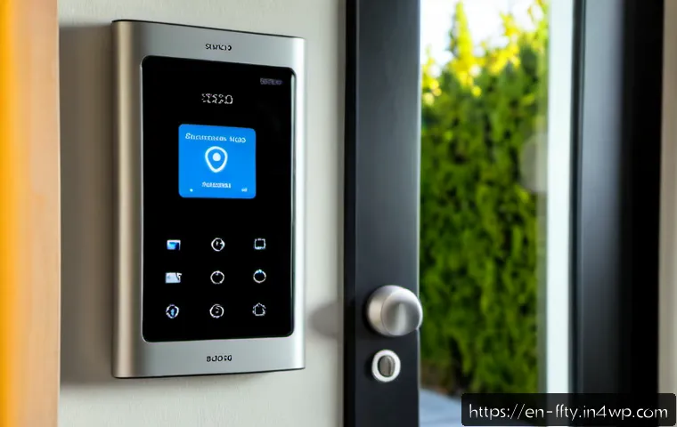 스마트 홈 보안 시스템 비교 - Photorealistic modern suburban home entryway, a homeowner holding two unbranded smart home security ...