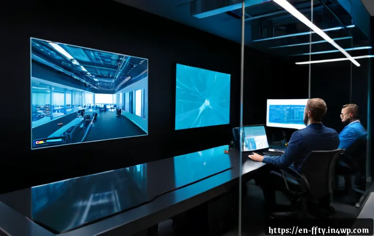 Home 17 디지털 트윈 기술의 보안 프레임워크 - Photorealistic cybersecurity operations center with a diverse engineering team monitoring a realisti...